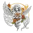 rose and fire angel   tattoo design idea