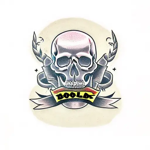 skull with Text "always poor never bored" tattoo design idea