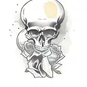 skull with Text "always poor never bored" tattoo design idea