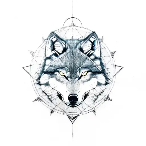 half wolf half compass  tattoo design idea