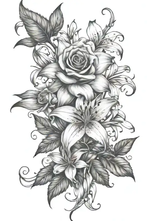 roses and lily flower tattoo design idea