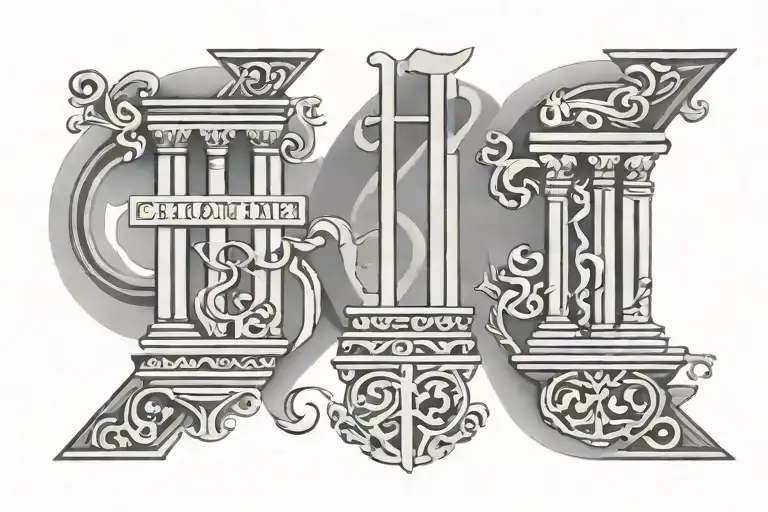 the numbers 11 12 13 one above the other in different languages with pillars besides of it related to the culture tattoo design idea