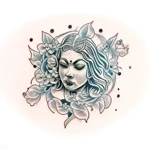 A dotwork tattoo depicting weeping angels intertwined with flowering vines tattoo design idea