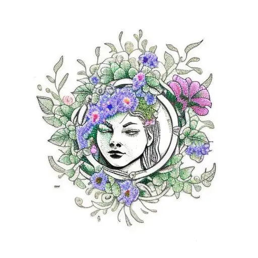 flowering vines and wildflowers with weeping angel and TARDIS entwined in flowers tattoo design idea