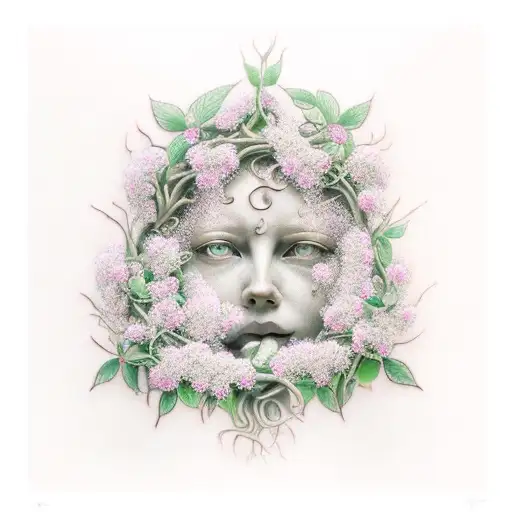 A realistic portrayal of flowering vines growing around a weeping angel tattoo design idea