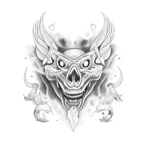 PERRA NEGRA CON COLILLOS Y DIENTES AFILADOS CON SANGRE tattoo design idea