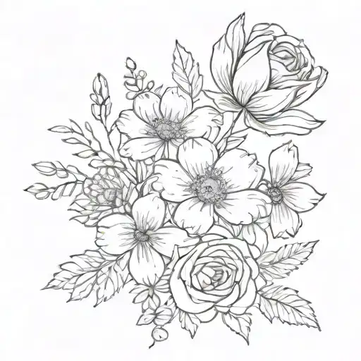 February, March, May, June, September and December  Birth Flower Bouquet tattoo design idea
