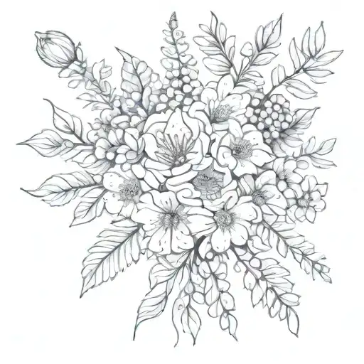 February, March, May, June, September and December  Birth Flower Bouquet tattoo design idea
