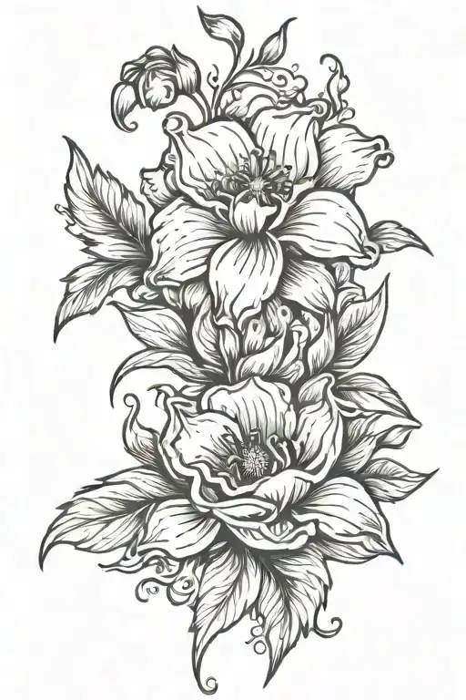 Feb, Mar, May, June,Sept, Dec birth flowers tattoo design idea