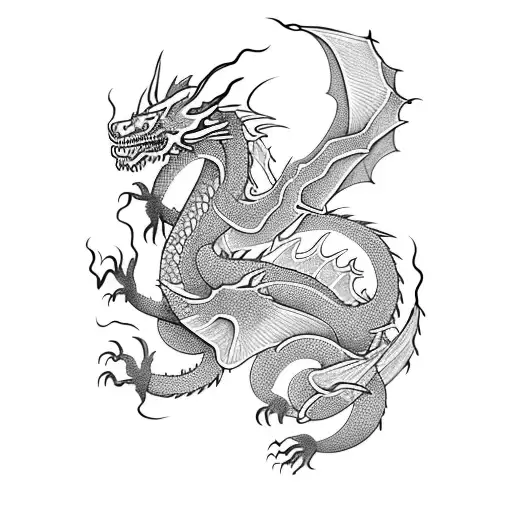 A fierce dragon coiled around a cherry blossom tree tattoo design idea