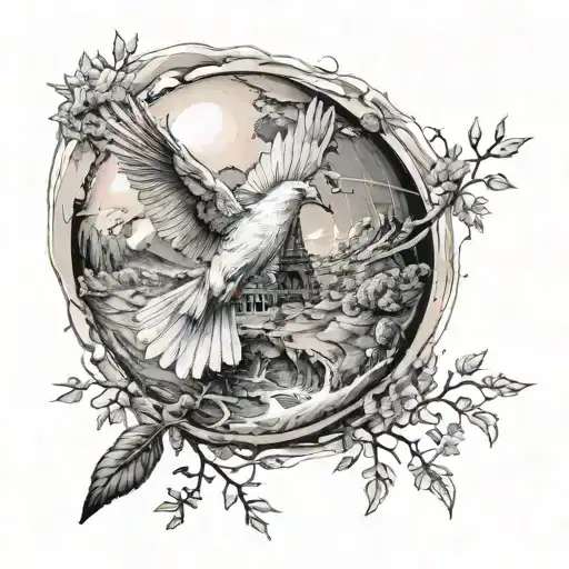 la terre  avec une colombe de la paix qui fait le tours de la terre  tattoo design idea