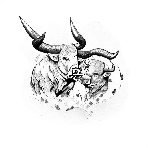 Bull and bear fighting over money tattoo design idea