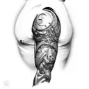 biomech bionic cyborg arm shoulder and full sleeve  tattoo design idea