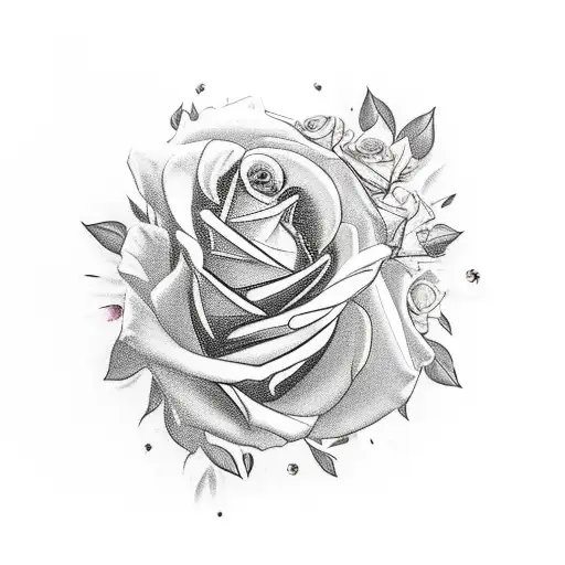 bundle of roses surrounding a hand with thorned vibes and butterflies and a sunset tattoo design idea