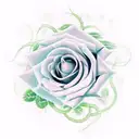 rectangle with vines crossing around the rectangle. and 5 roses on the vines and 3 other flowers on the rectangle tattoo design idea