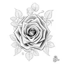 rectangle with vines crossing around the rectangle. and 5 roses on the vines and 3 other flowers on the rectangle tattoo design idea