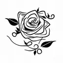 rectangle with vines crossing around the rectangle. and 5 roses on the vines and 3 other flowers on the rectangle tattoo design idea