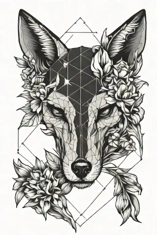 fox skull with tulips growing inside tattoo design idea