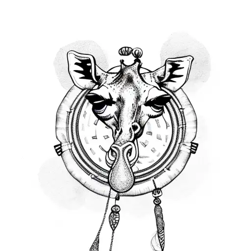 giraffe wearing a dream catcher chain and sunglasses  tattoo design idea