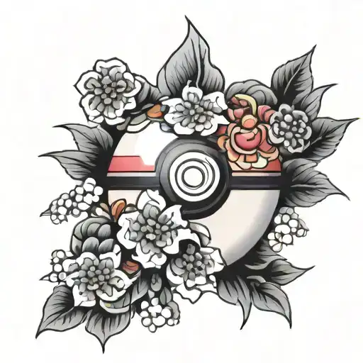 pokeball on flowers  tattoo design idea