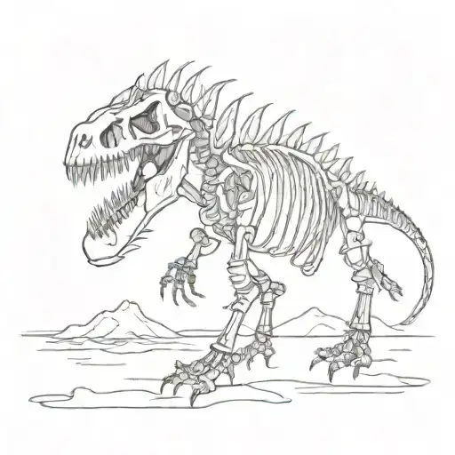 A sketch-style silhouette of a dinosaur skeleton tattoo design idea