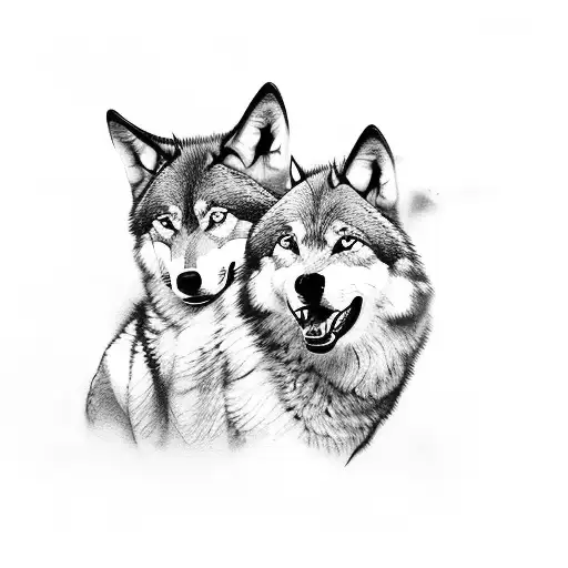 two wolves tattoo design idea