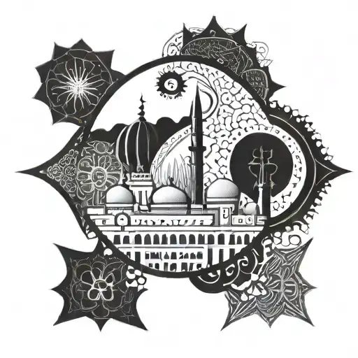 Incorporate geometric patterns inspired by mosque architecture into a Turkish flag design tattoo design idea