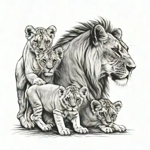 lioness protecting her 4  cubs tattoo design idea