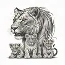 lioness protecting her 4  cubs tattoo design idea