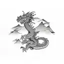 dragon, shrine on a mountain  tattoo design idea