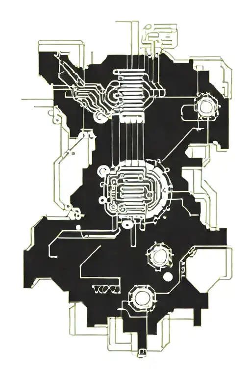A sketch style tattoo of a guitar with coding symbols incorporated into the strings tattoo design idea