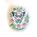 panther with flowers tattoo design idea