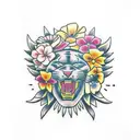 panther with flowers tattoo design idea