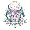 panther with flowers tattoo design idea