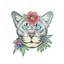 panther with flowers tattoo design idea