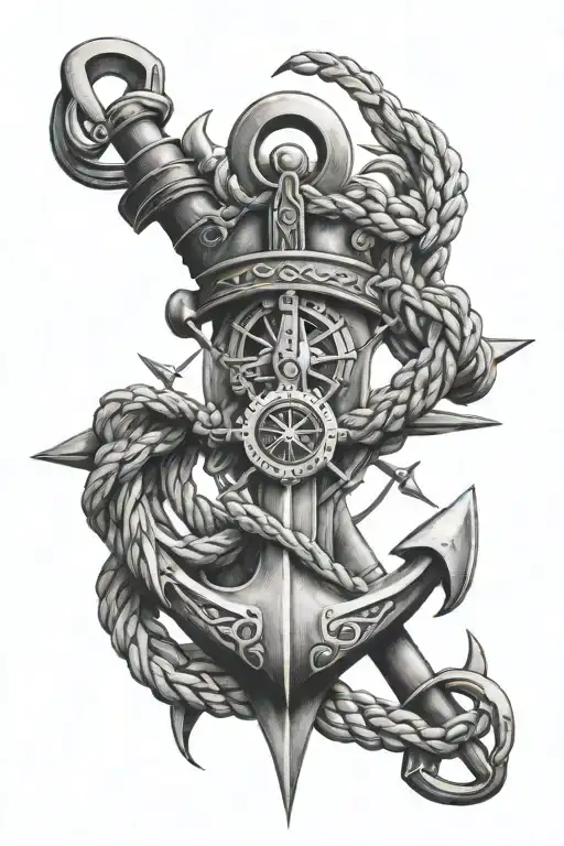 anchor, rope with knot, compass, nelson family crest tattoo design idea