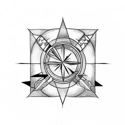 arrow with half compass & closs tattoo design idea