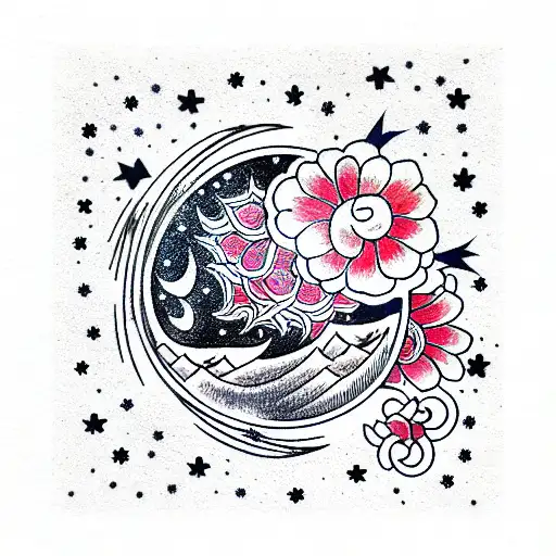 Moon, stars, glimps tattoo design idea