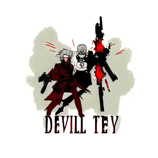 Devil may cry game, 2 guns, red thunder, hell, 666,  tattoo design idea
