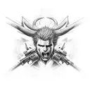 Devil may cry game, 2 guns, red thunder, hell, 666,  tattoo design idea