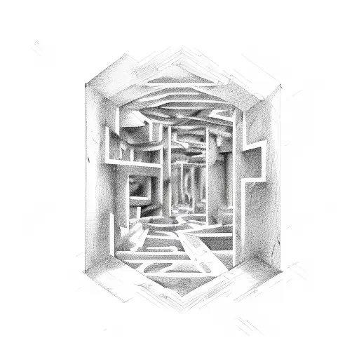 a man breaks through the wall of a labyrinth tattoo design idea