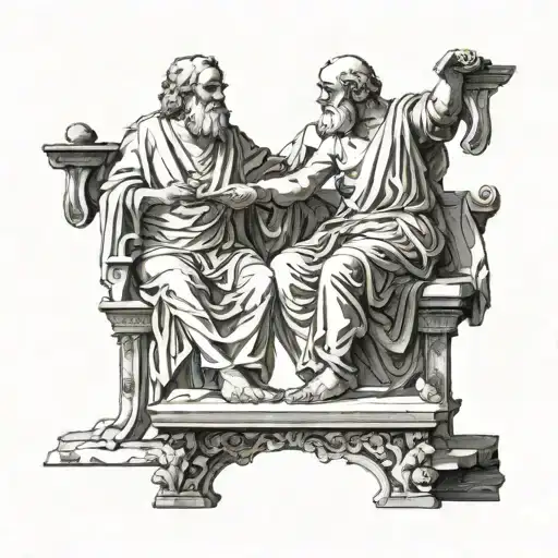 Socrates and Plato discussing tattoo design idea