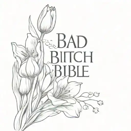 Bad bitch Bible quote with tulips tattoo design idea