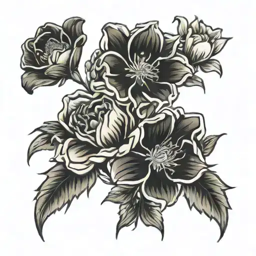 January, July, May, September birth flowers combined  tattoo design idea