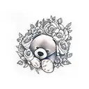 A traditional-style teddy bear snuggled up with a sloth in a bed of flowers tattoo design idea