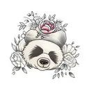 A traditional-style teddy bear snuggled up with a sloth in a bed of flowers tattoo design idea