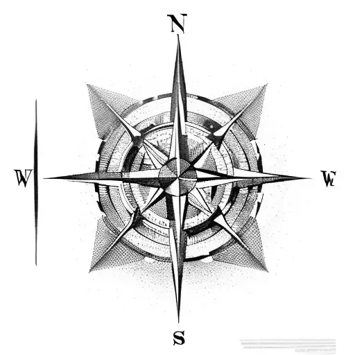 compass, cyberpunk, tech arrow accross compass, modern tattoo design idea