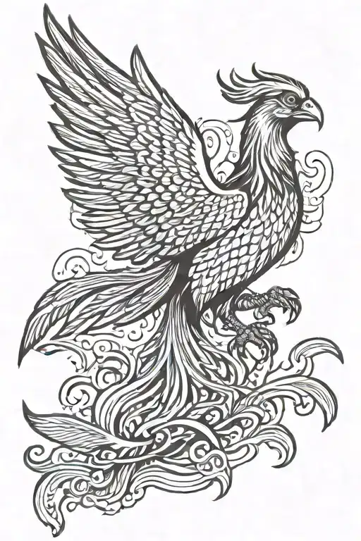 colour red phoenix rising from the ashes symbolizing rebirth tattoo design idea