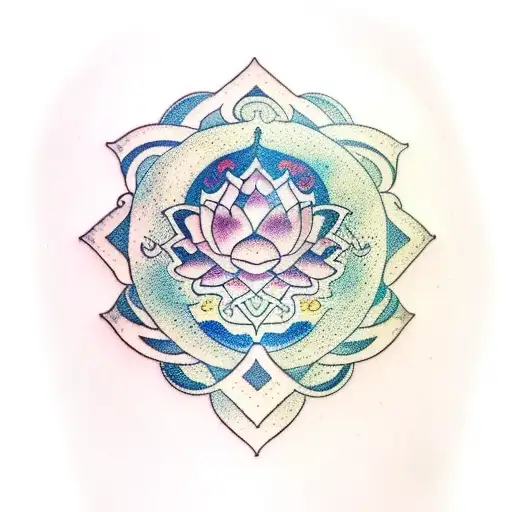 libra lotus moon endless knot tattoo design idea