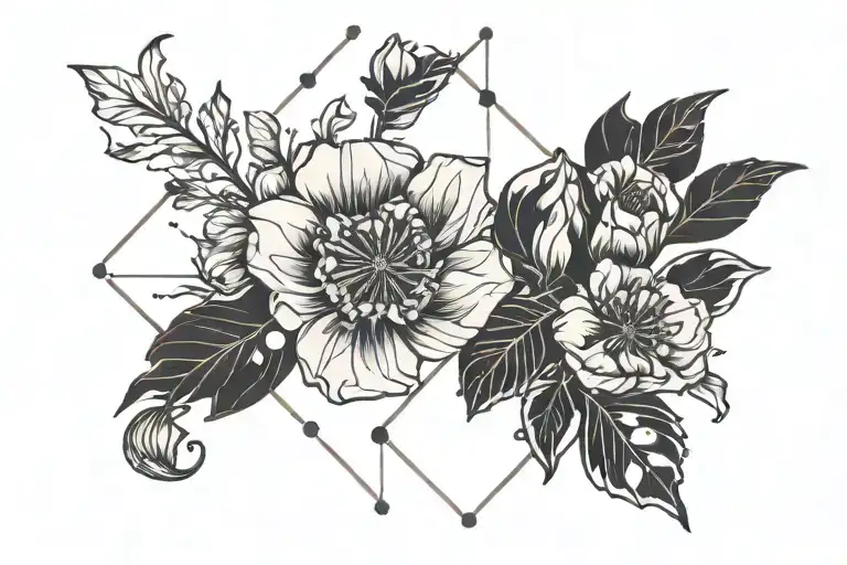 virgo constellation, poppy flower, geometric,  tattoo design idea